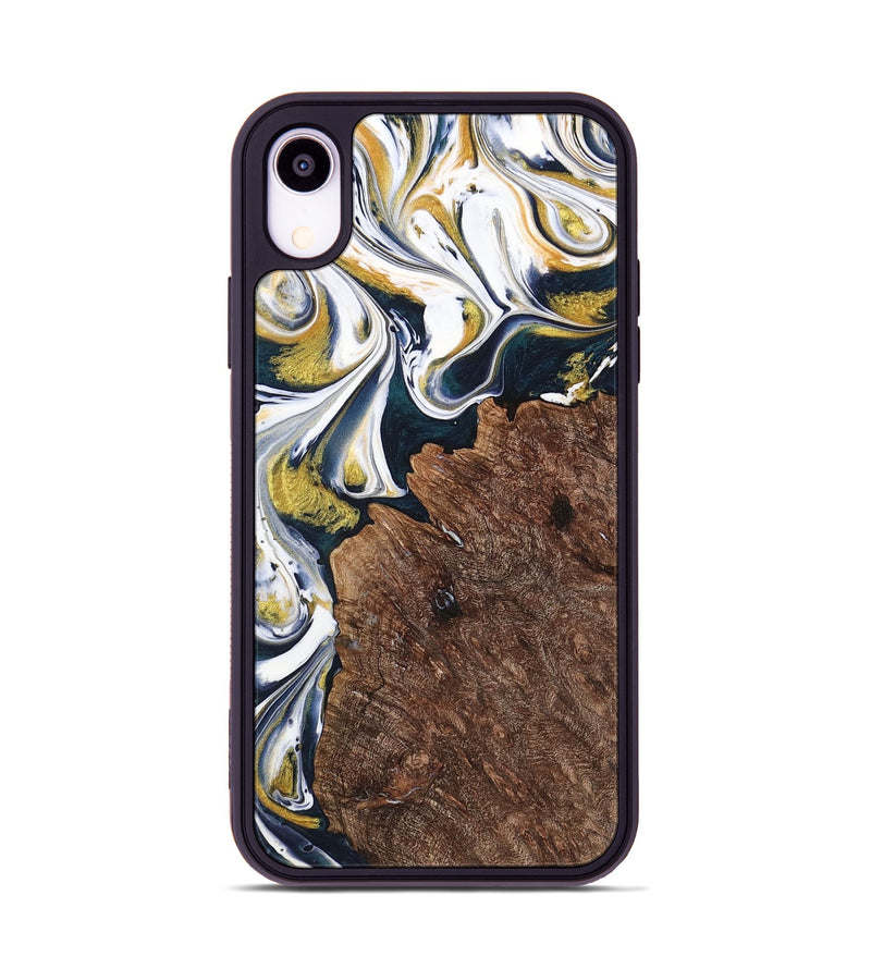 iPhone Xr Wood+Resin Phone Case - Ramona (Teal & Gold, 701376)
