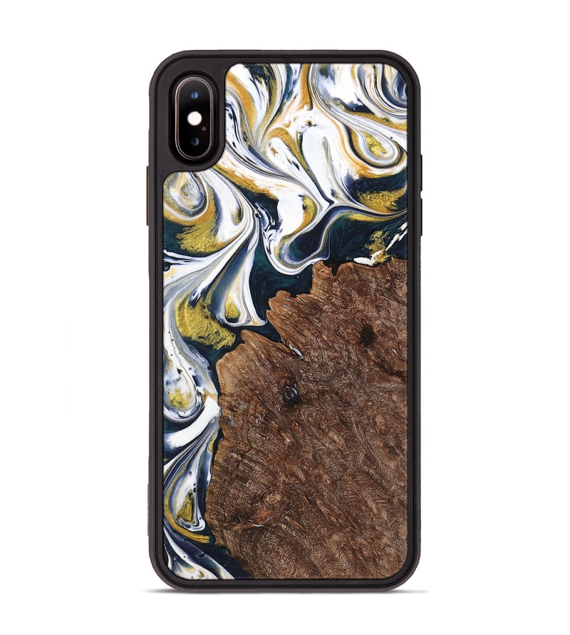 iPhone Xs Max Wood+Resin Phone Case - Ramona (Teal & Gold, 701376)