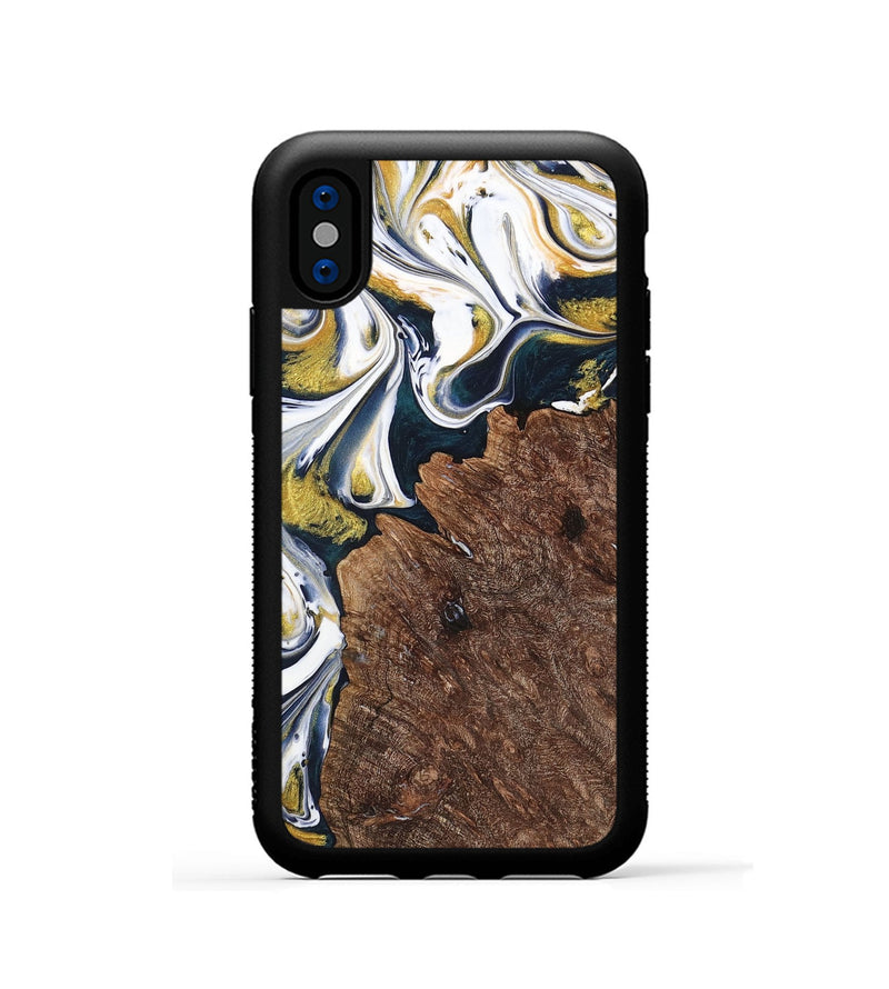 iPhone Xs Wood+Resin Phone Case - Ramona (Teal & Gold, 701376)
