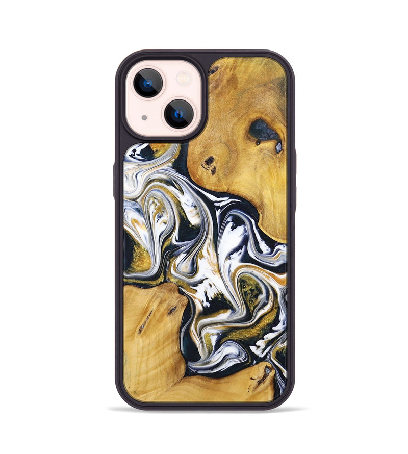 iPhone 14 Wood+Resin Phone Case - Aidan (Teal & Gold, 701379)