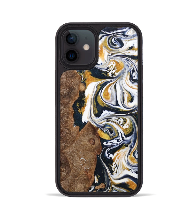 iPhone 12 Wood+Resin Phone Case - Josiah (Teal & Gold, 701380)