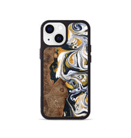 iPhone 13 mini Wood+Resin Phone Case - Josiah (Teal & Gold, 701380)