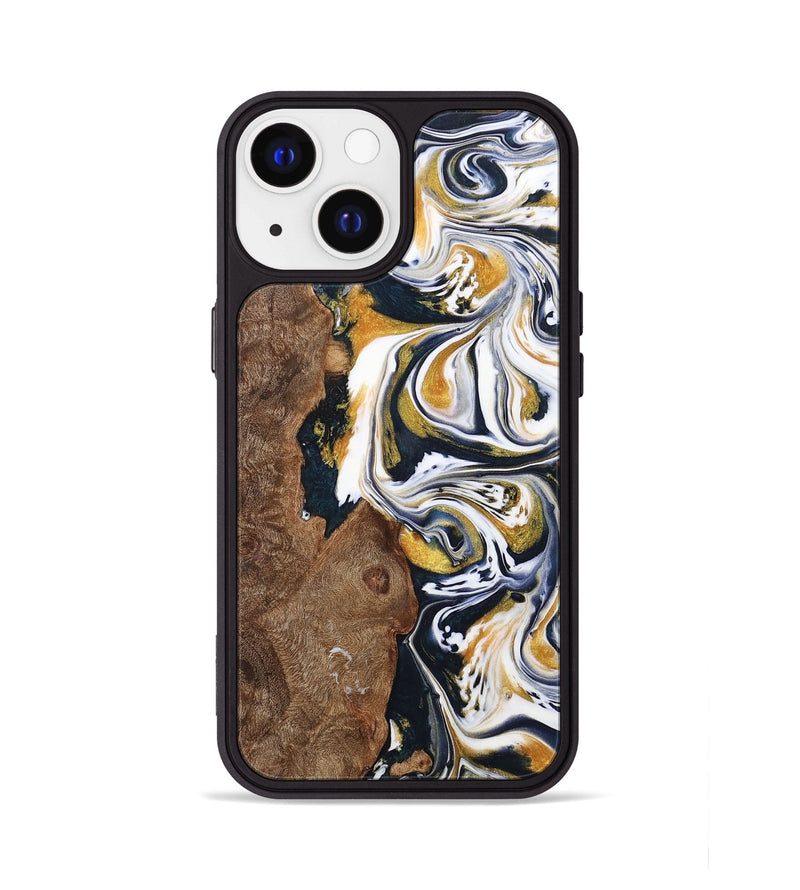 iPhone 13 Wood+Resin Phone Case - Josiah (Teal & Gold, 701380)