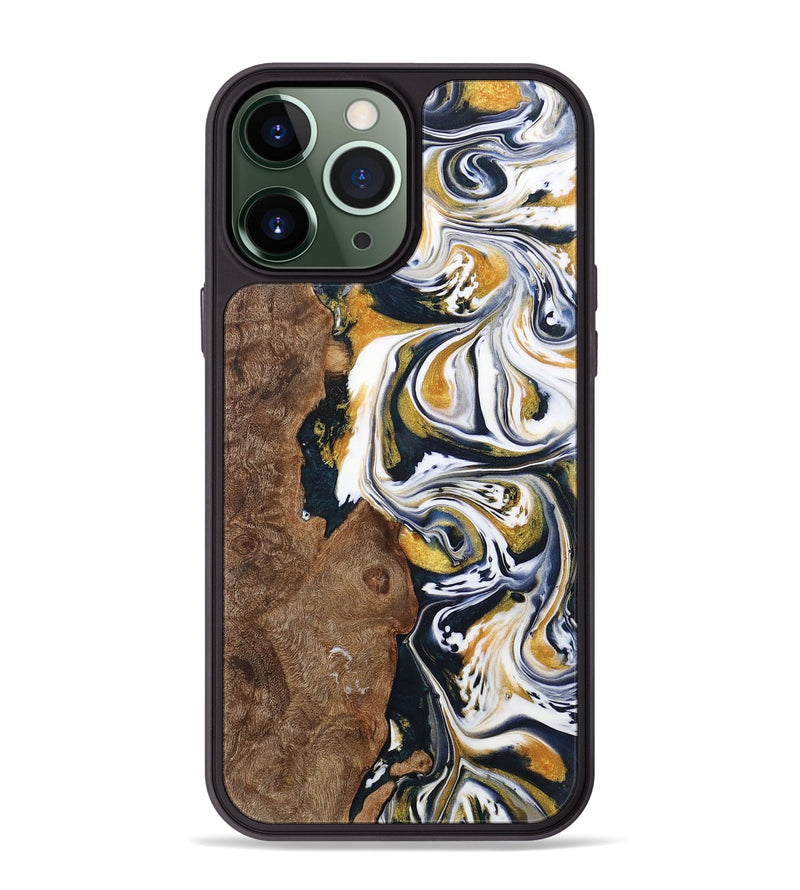 iPhone 13 Pro Max Wood+Resin Phone Case - Josiah (Teal & Gold, 701380)