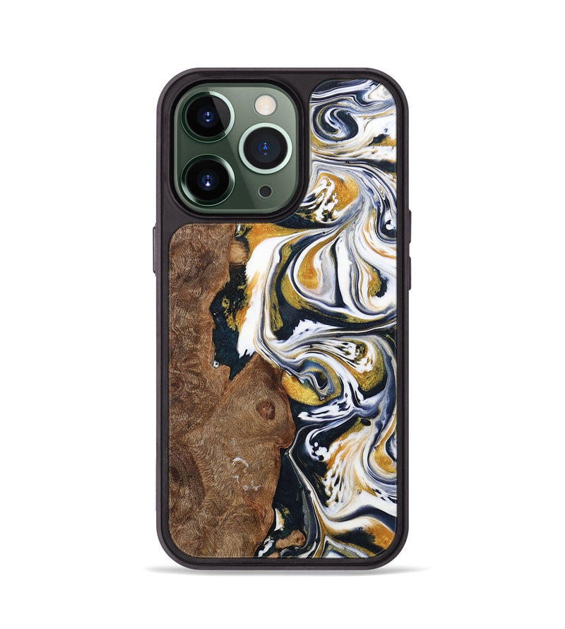 iPhone 13 Pro Wood+Resin Phone Case - Josiah (Teal & Gold, 701380)