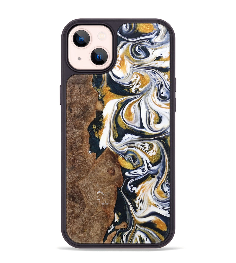iPhone 14 Plus Wood+Resin Phone Case - Josiah (Teal & Gold, 701380)