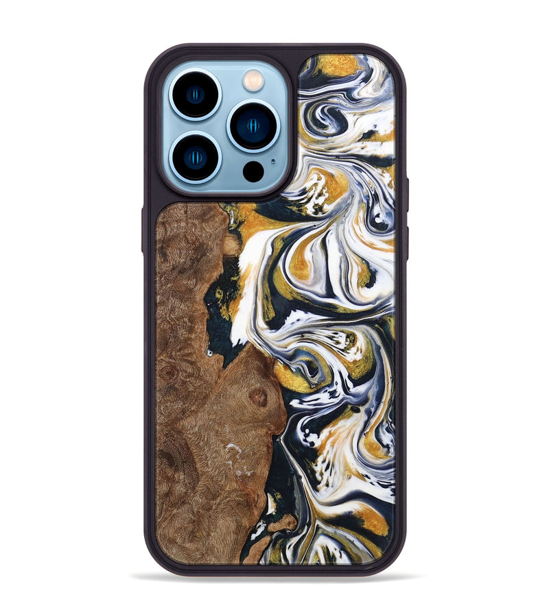 iPhone 14 Pro Max Wood+Resin Phone Case - Josiah (Teal & Gold, 701380)