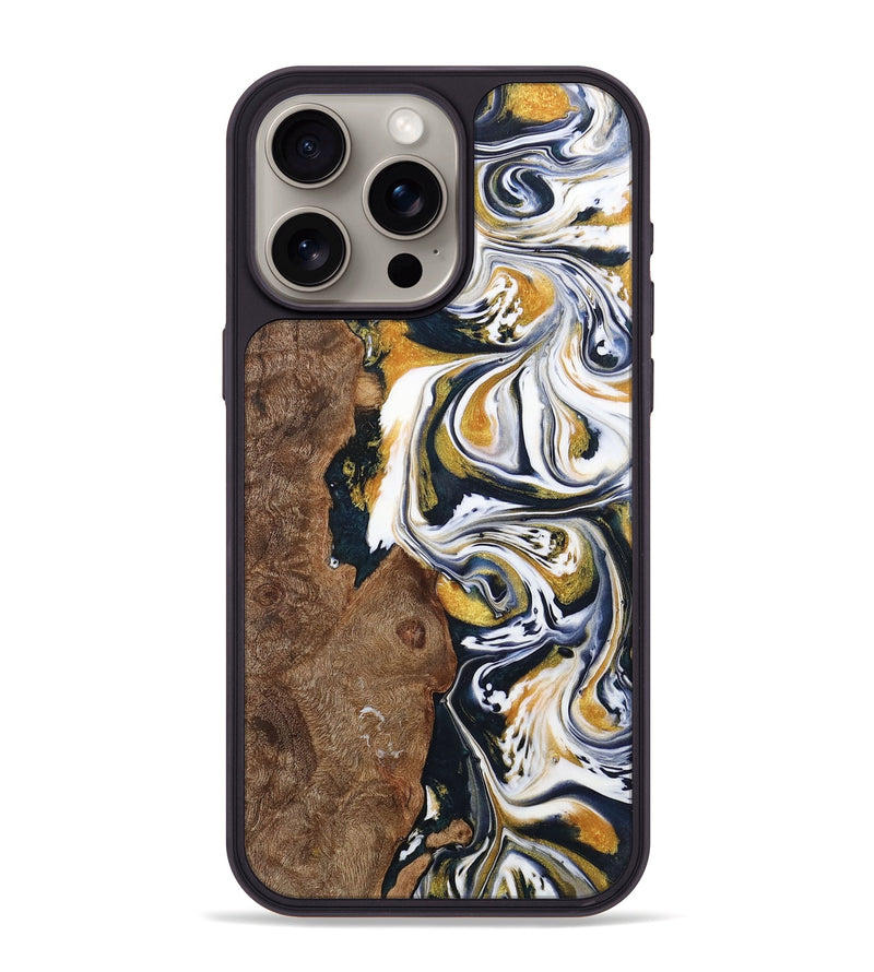 iPhone 15 Pro Max Wood+Resin Phone Case - Josiah (Teal & Gold, 701380)