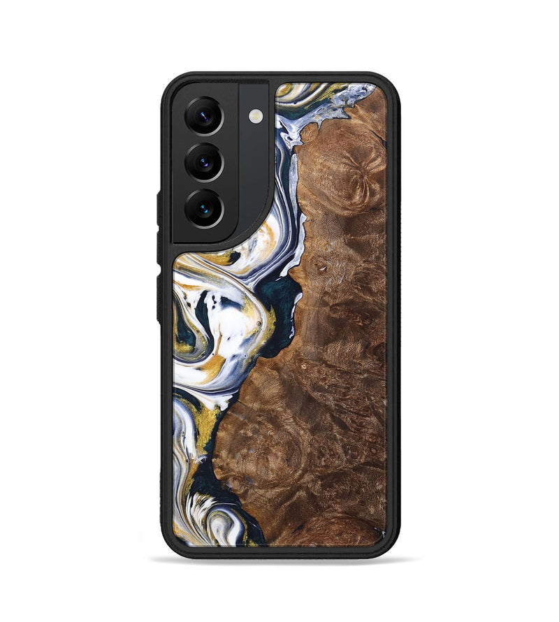 Galaxy S22 Wood+Resin Phone Case - Trisha (Teal & Gold, 701381)