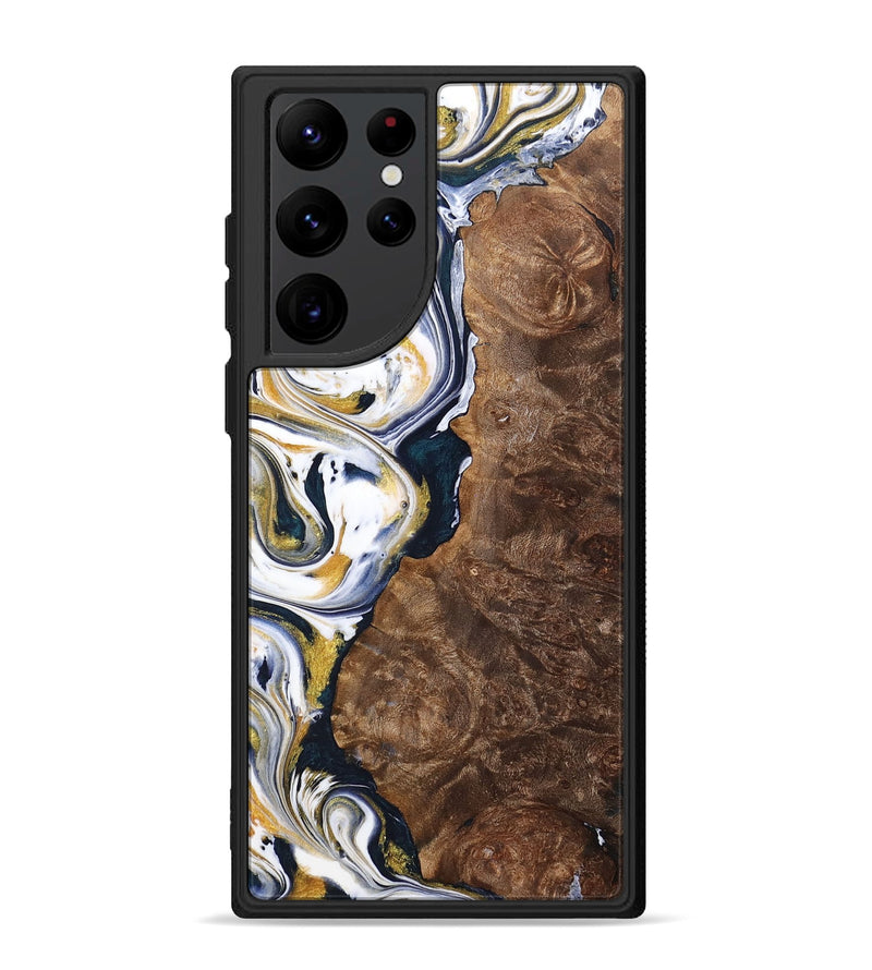 Galaxy S22 Ultra Wood+Resin Phone Case - Trisha (Teal & Gold, 701381)