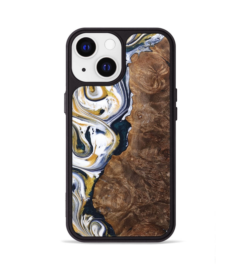 iPhone 13 Wood+Resin Phone Case - Trisha (Teal & Gold, 701381)