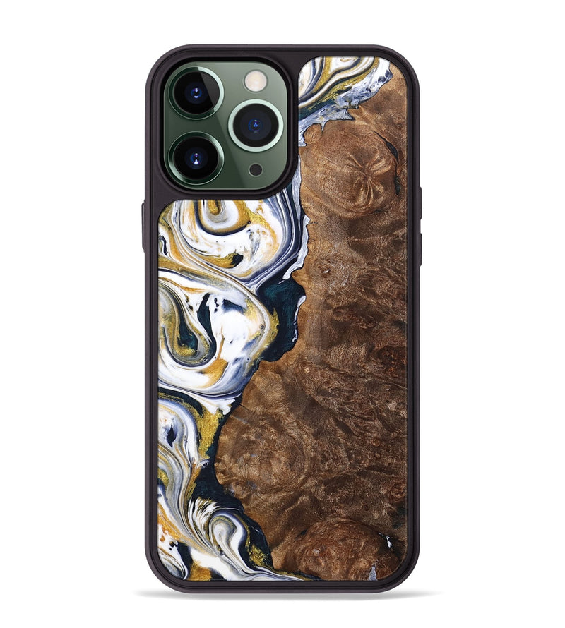 iPhone 13 Pro Max Wood+Resin Phone Case - Trisha (Teal & Gold, 701381)