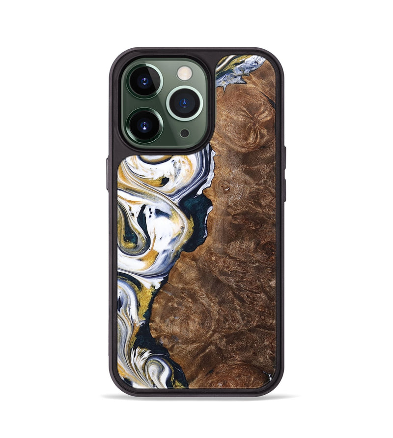iPhone 13 Pro Wood+Resin Phone Case - Trisha (Teal & Gold, 701381)