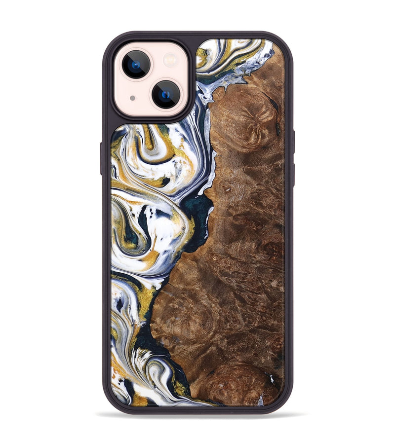 iPhone 14 Plus Wood+Resin Phone Case - Trisha (Teal & Gold, 701381)