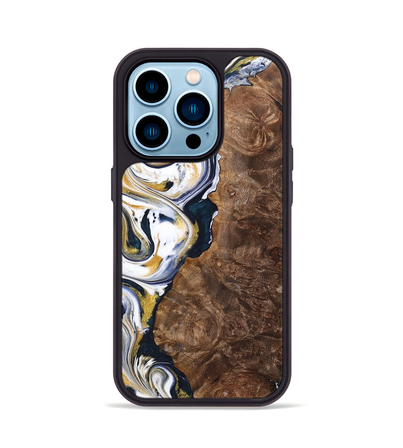 iPhone 14 Pro Wood+Resin Phone Case - Trisha (Teal & Gold, 701381)
