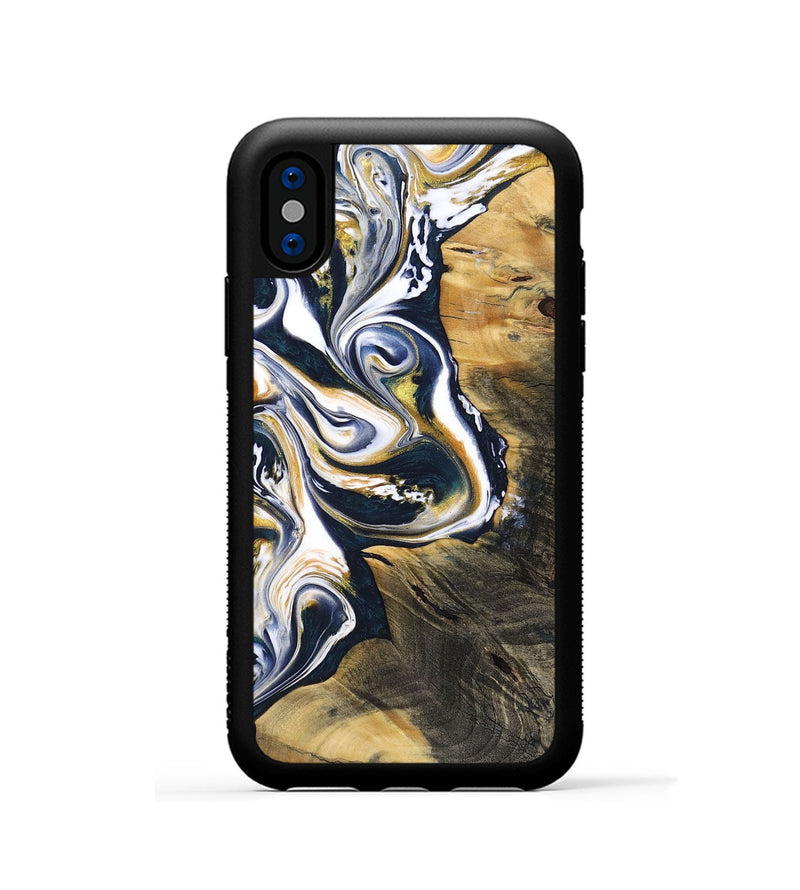 iPhone Xs Wood+Resin Phone Case - Haisley (Teal & Gold, 701383)