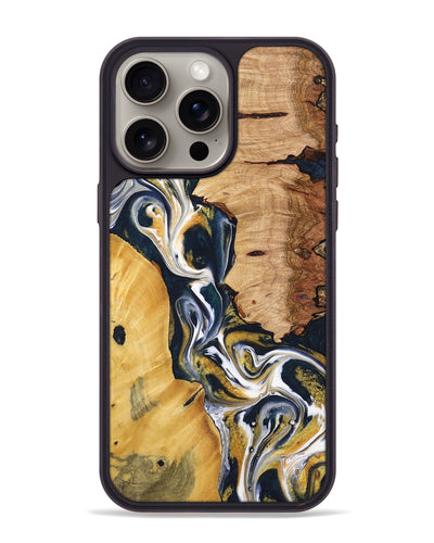 iPhone 15 Pro Max Wood+Resin Phone Case - Tori (Teal & Gold, 701388)