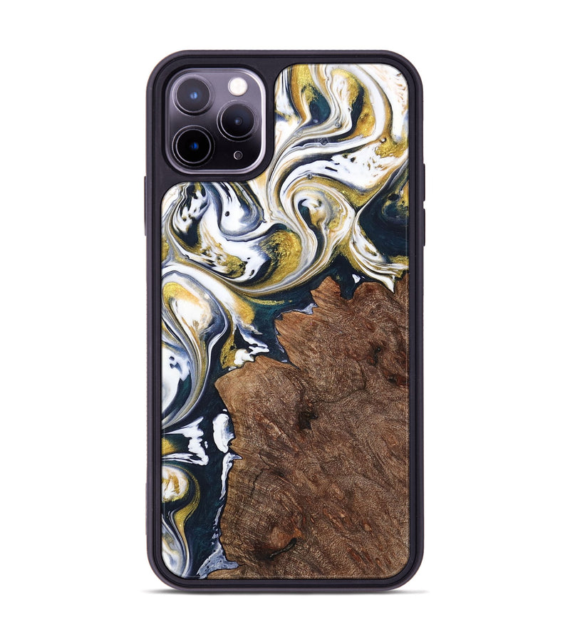 iPhone 11 Pro Max Wood+Resin Phone Case - Clay (Teal & Gold, 701391)