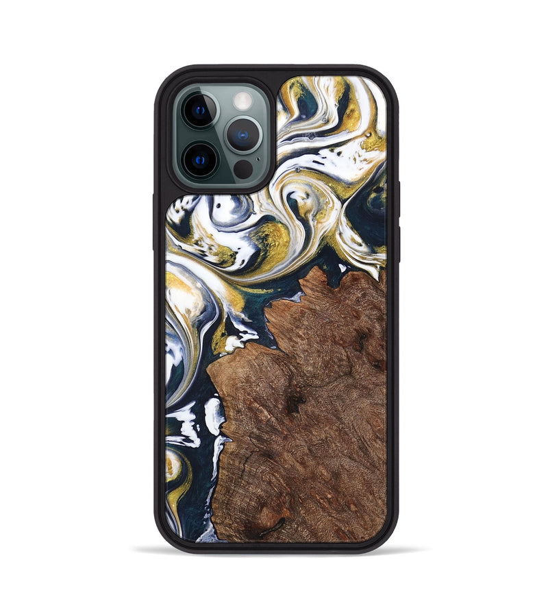 iPhone 12 Pro Wood+Resin Phone Case - Clay (Teal & Gold, 701391)