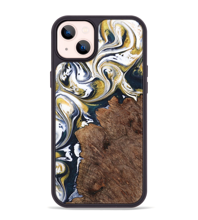 iPhone 14 Plus Wood+Resin Phone Case - Clay (Teal & Gold, 701391)
