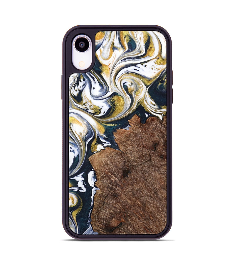 iPhone Xr Wood+Resin Phone Case - Clay (Teal & Gold, 701391)