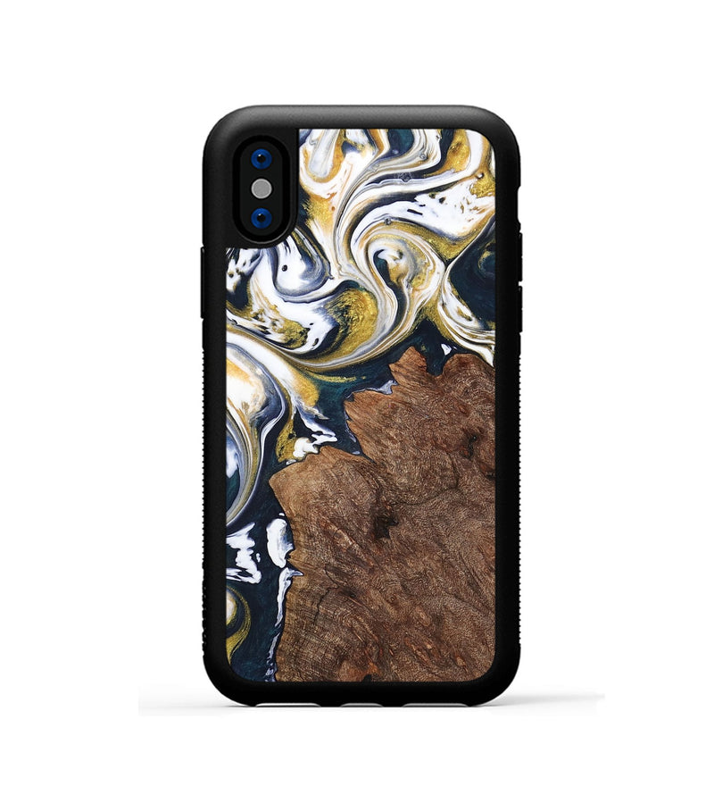 iPhone Xs Wood+Resin Phone Case - Clay (Teal & Gold, 701391)