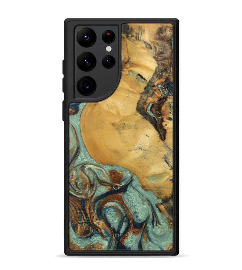 Galaxy S22 Ultra Wood+Resin Phone Case - Walker (Teal & Gold, 701410)