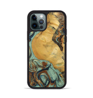iPhone 12 Pro Wood+Resin Phone Case - Walker (Teal & Gold, 701410)