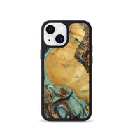 iPhone 13 mini Wood+Resin Phone Case - Walker (Teal & Gold, 701410)