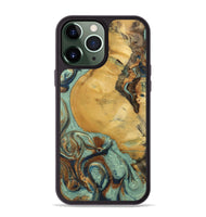 iPhone 13 Pro Max Wood+Resin Phone Case - Walker (Teal & Gold, 701410)