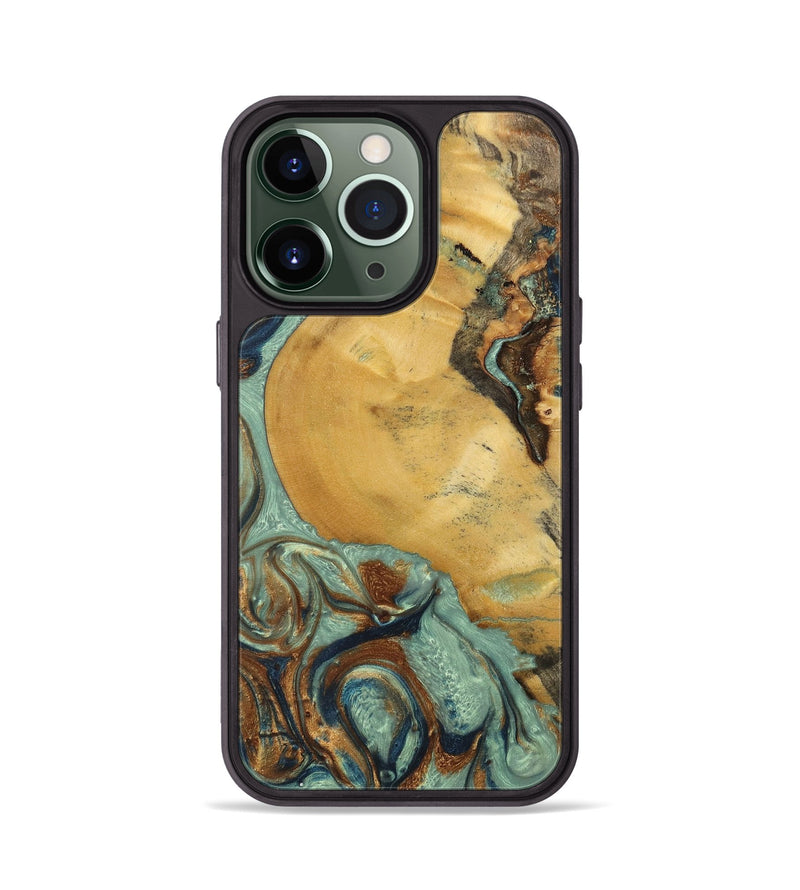 iPhone 13 Pro Wood+Resin Phone Case - Walker (Teal & Gold, 701410)