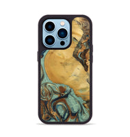iPhone 14 Pro Wood+Resin Phone Case - Walker (Teal & Gold, 701410)