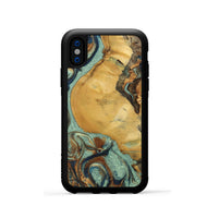iPhone Xs Wood+Resin Phone Case - Walker (Teal & Gold, 701410)