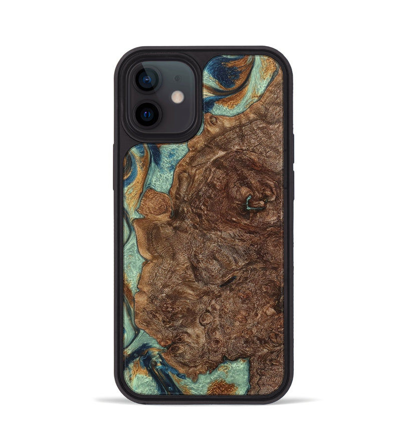 iPhone 12 Wood+Resin Phone Case - Gwen (Teal & Gold, 701413)