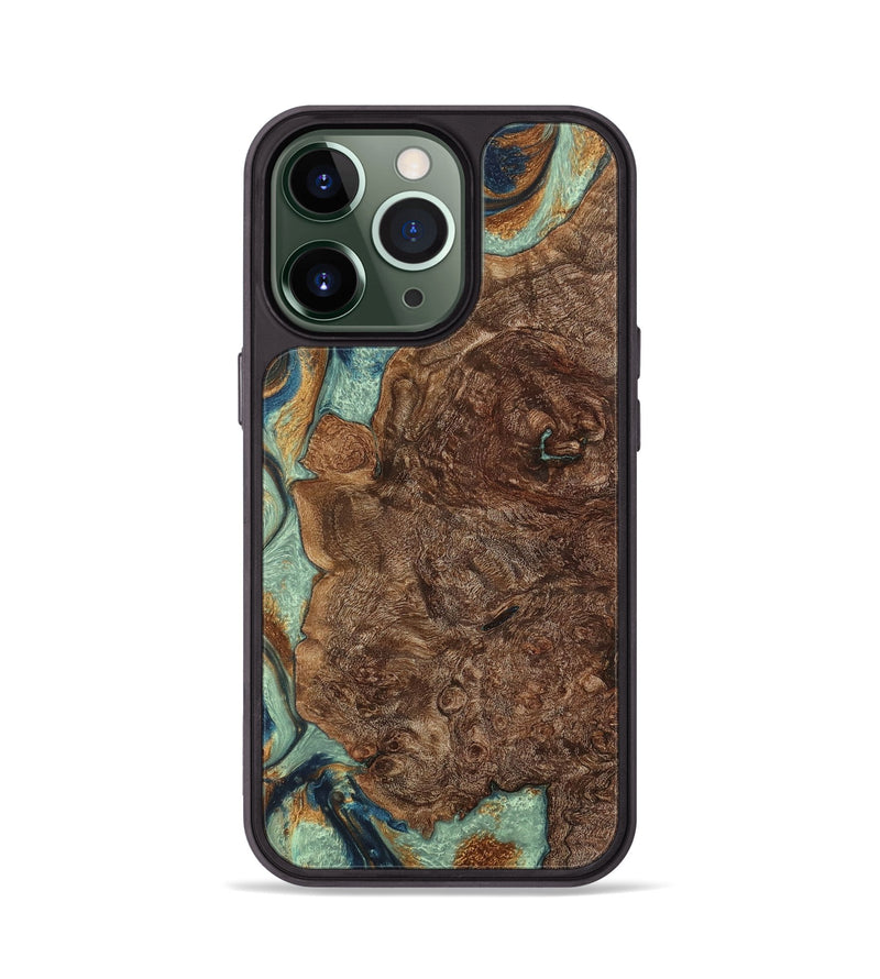 iPhone 13 Pro Wood+Resin Phone Case - Gwen (Teal & Gold, 701413)