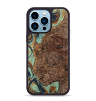 iPhone 14 Pro Max Wood+Resin Phone Case - Gwen (Teal & Gold, 701413)