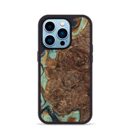 iPhone 14 Pro Wood+Resin Phone Case - Gwen (Teal & Gold, 701413)