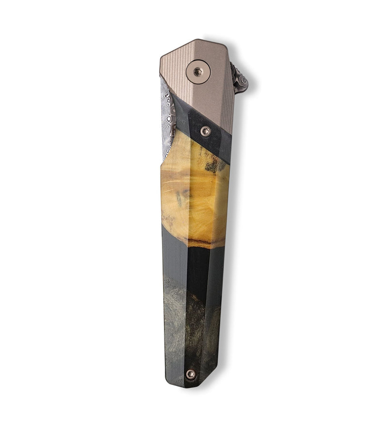 Live Edge Wood+Resin Pocket Knife - Cameron (Pure Black, 701522)