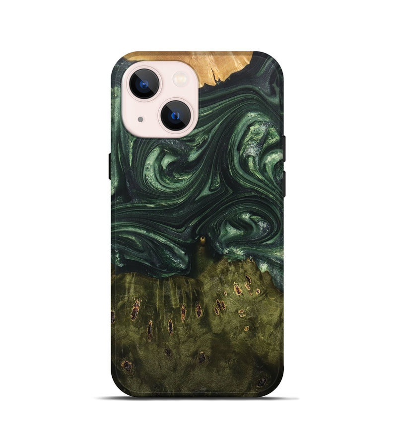 iPhone 13 mini Wood+Resin Live Edge Phone Case - Addisyn (Green, 701644)