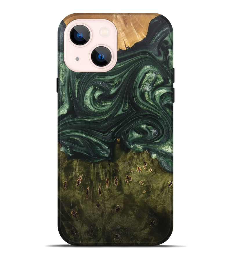iPhone 14 Plus Wood+Resin Live Edge Phone Case - Addisyn (Green, 701644)