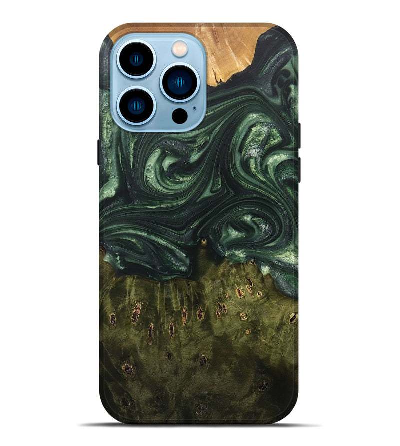 iPhone 14 Pro Max Wood+Resin Live Edge Phone Case - Addisyn (Green, 701644)