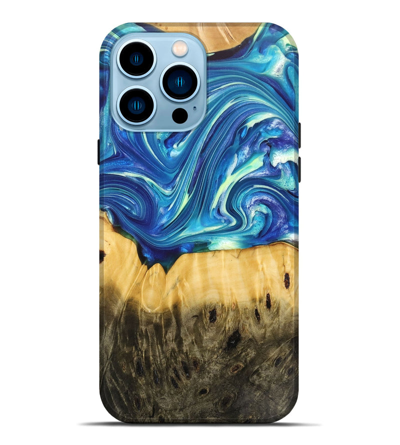 iPhone 14 Pro Max Wood+Resin Live Edge Phone Case - Christie (Blue, 701647)