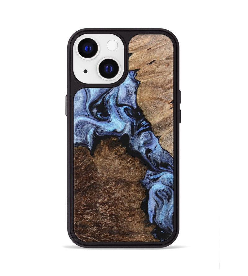 iPhone 13 Wood+Resin Phone Case - Hannah (Blue, 701668)