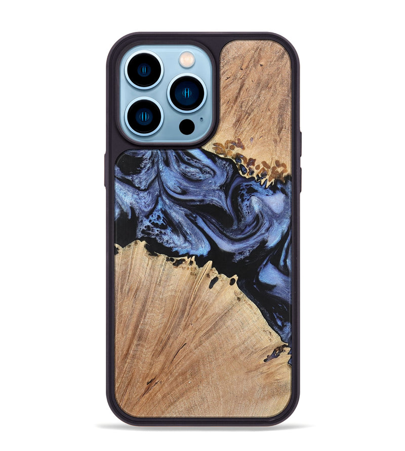 iPhone 14 Pro Max Wood+Resin Phone Case - Nina (Blue, 701682)