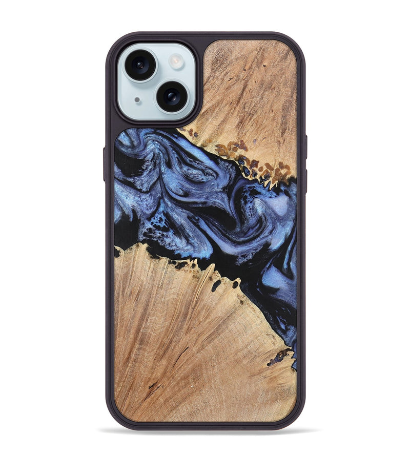 iPhone 15 Plus Wood+Resin Phone Case - Nina (Blue, 701682)