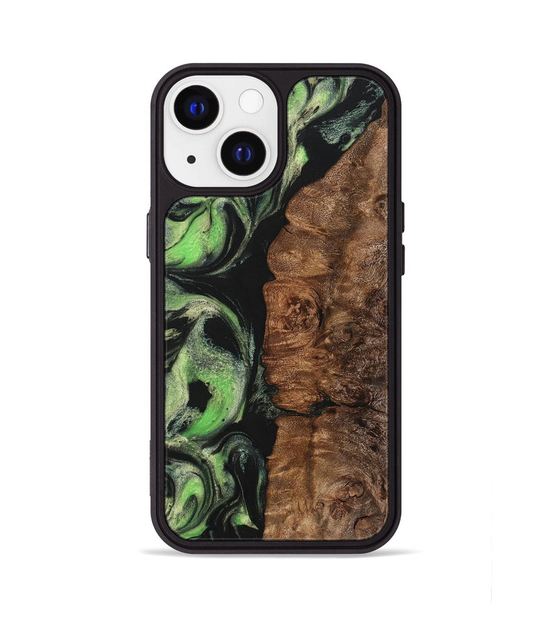 iPhone 13 Wood+Resin Phone Case - Charles (Green, 701737)
