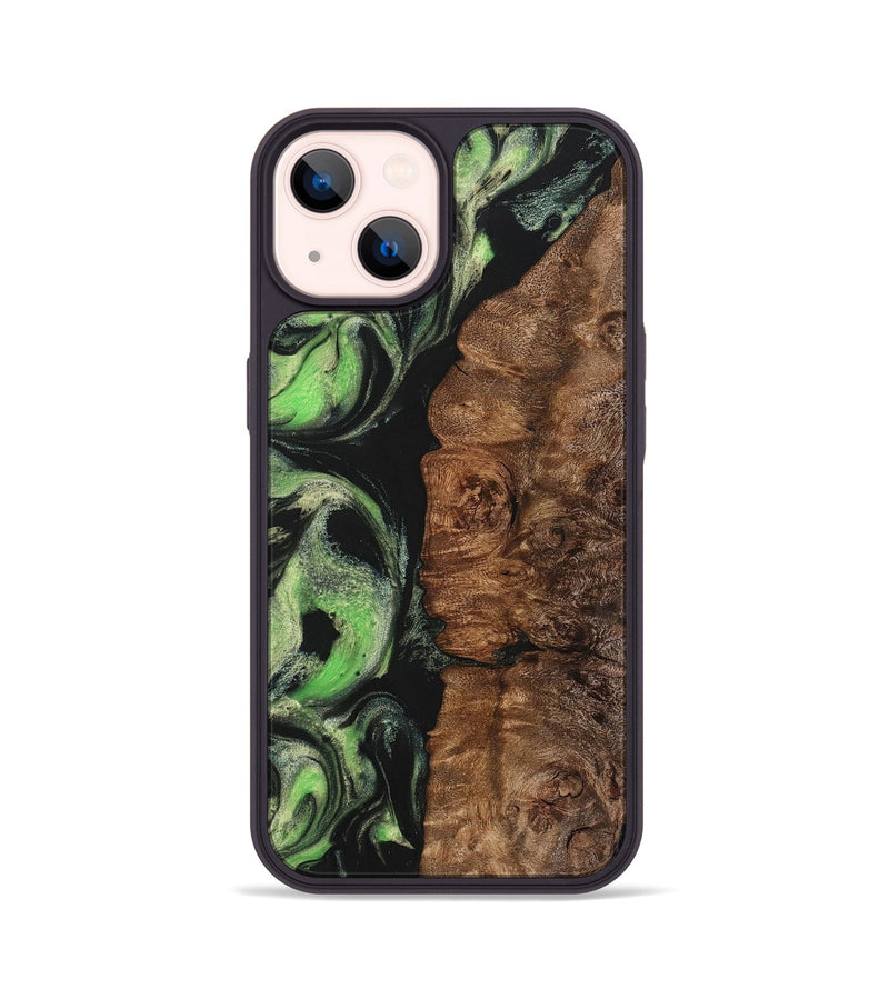 iPhone 14 Wood+Resin Phone Case - Charles (Green, 701737)