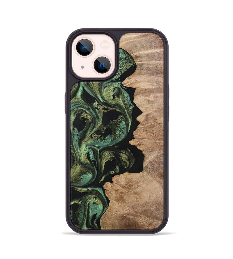iPhone 14 Wood+Resin Phone Case - Parker (Green, 701738)