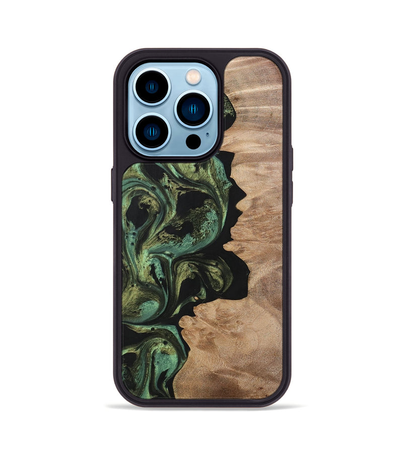 iPhone 14 Pro Wood+Resin Phone Case - Parker (Green, 701738)