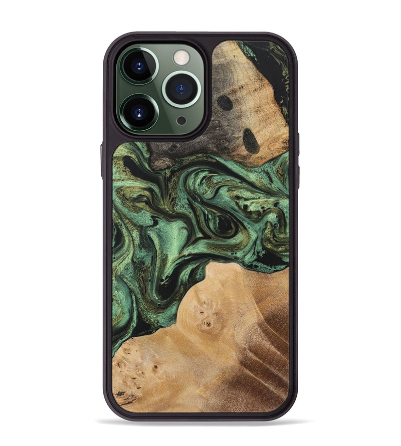 iPhone 13 Pro Max Wood+Resin Phone Case - Brock (Green, 701749)